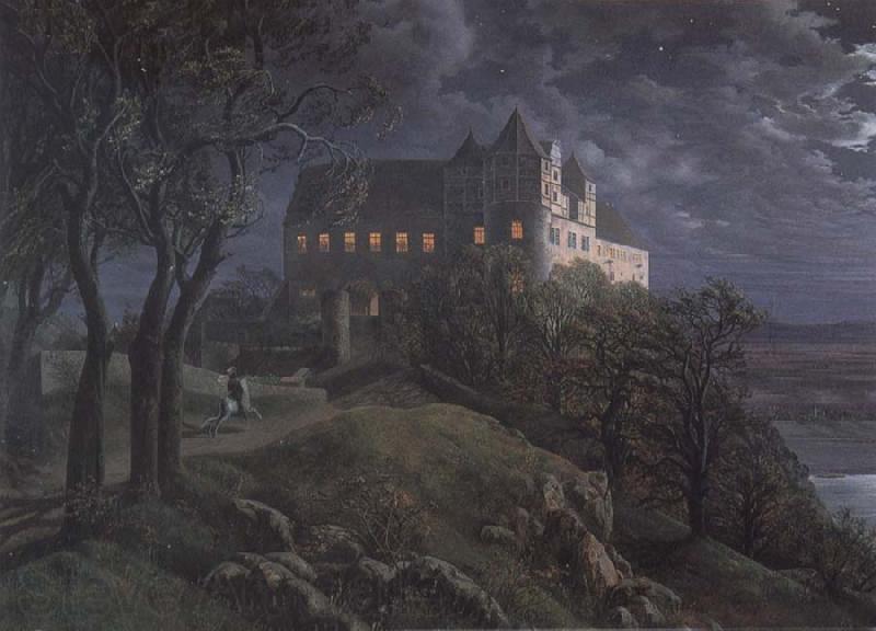 Oehme, Ernst Ferdinand Burg Scharfenberg by Night Spain oil painting art